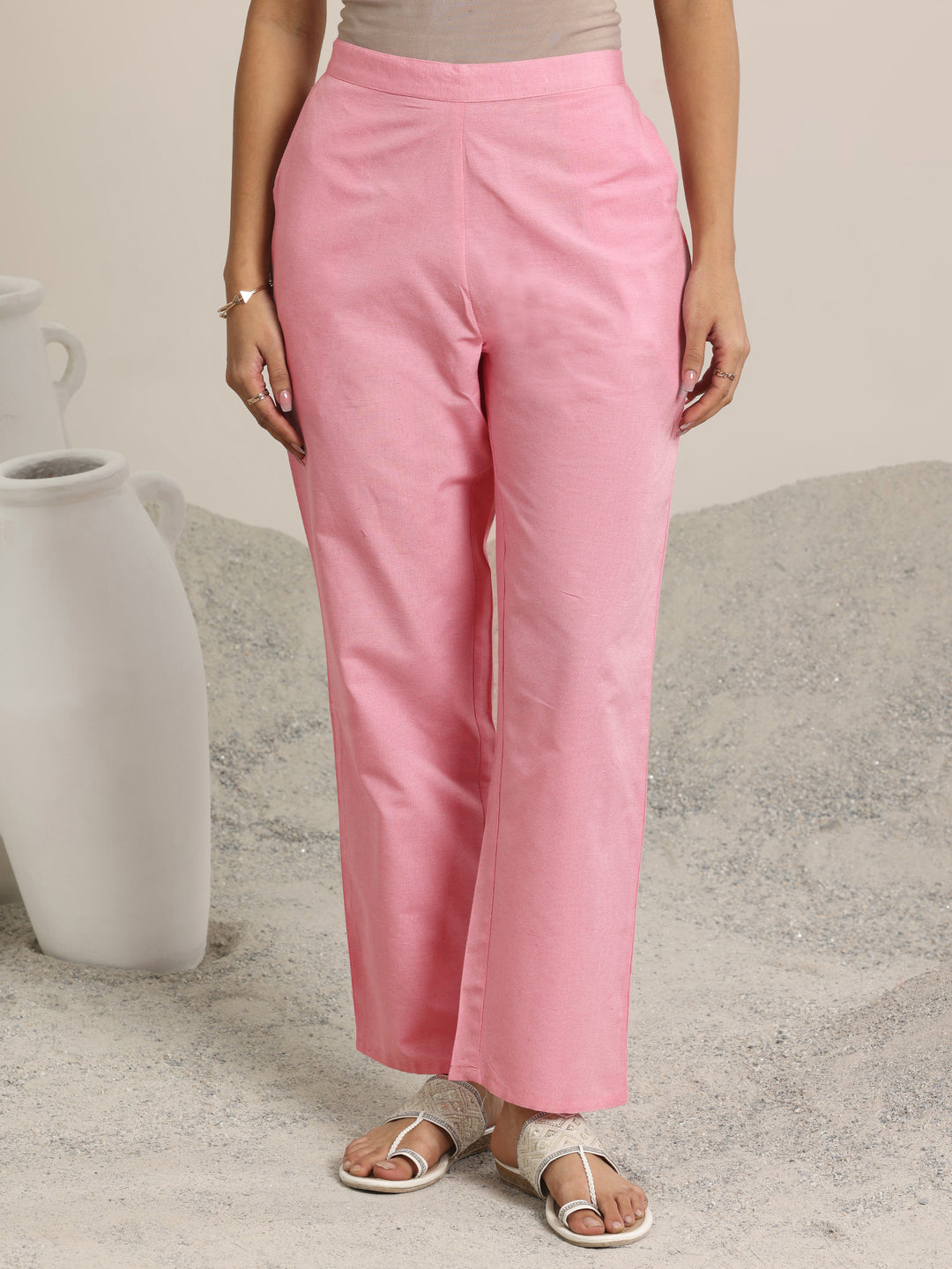 Pink Woven Design Cotton Blend Straight  Suits With Dupatta