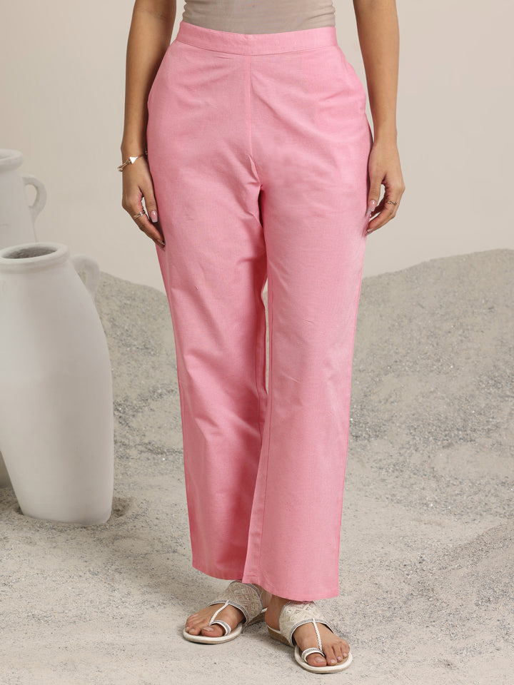 Pink Woven Design Cotton Blend Straight  Suits With Dupatta