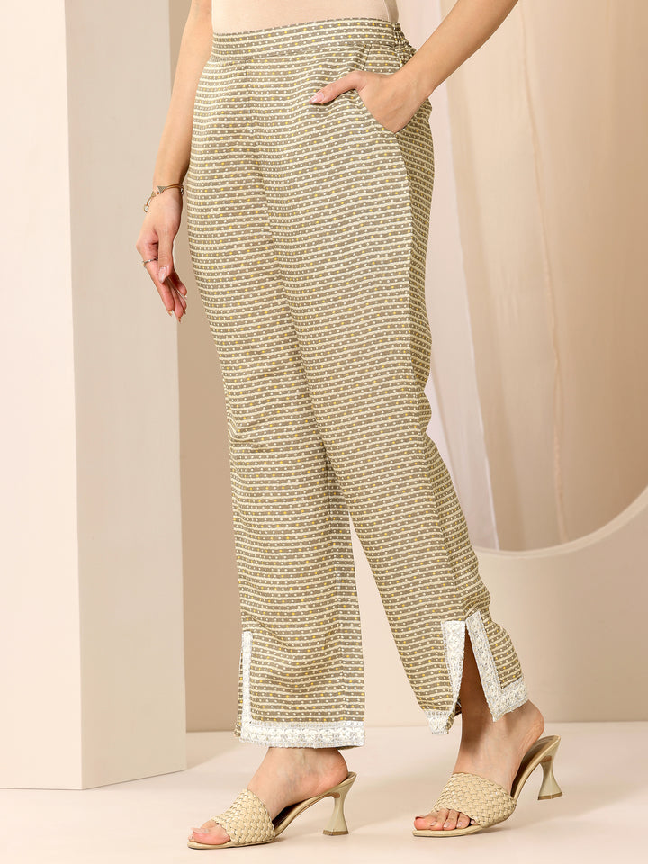 Grey Printed Silk Blend Straight Kurta Set