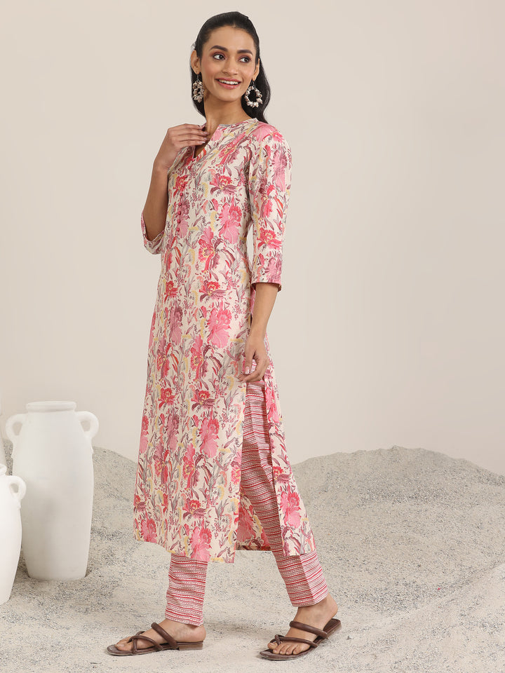 Pink Printed Silk Blend Straight Kurta Set