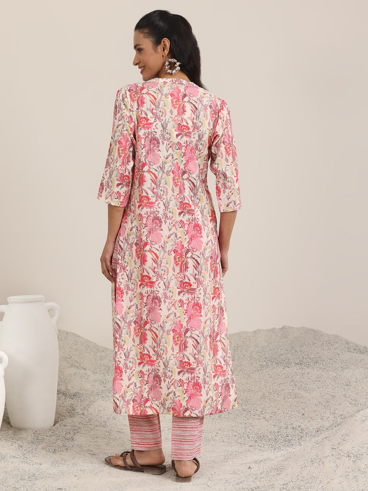 Pink Printed Silk Blend Straight Kurta Set