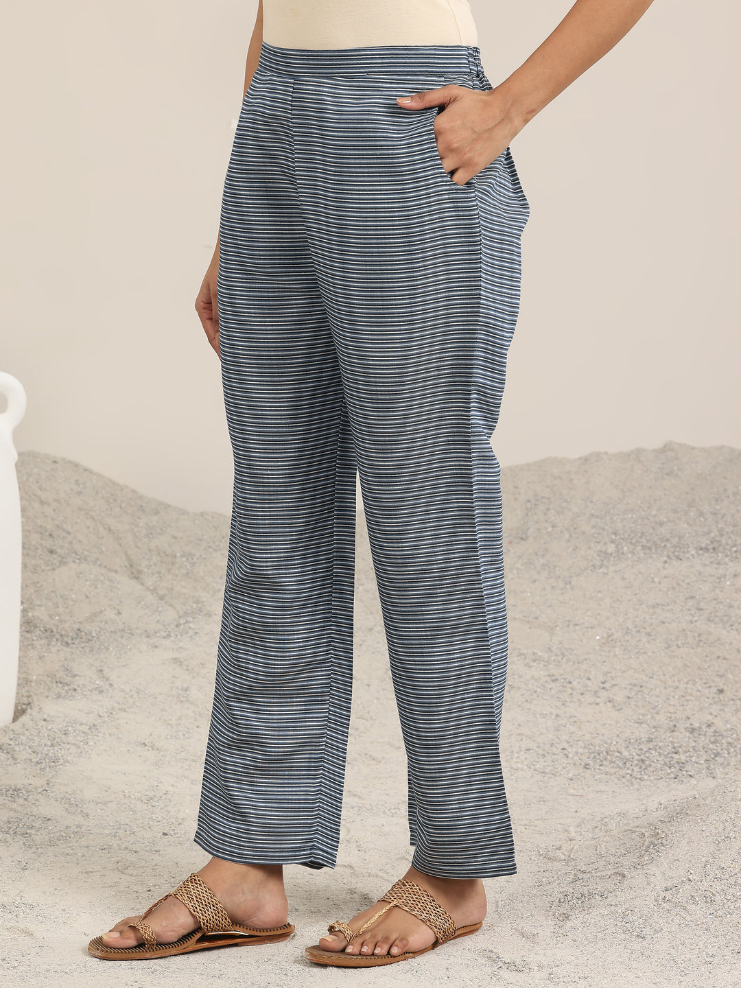 Off White Printed Silk Blend Straight Kurta Set