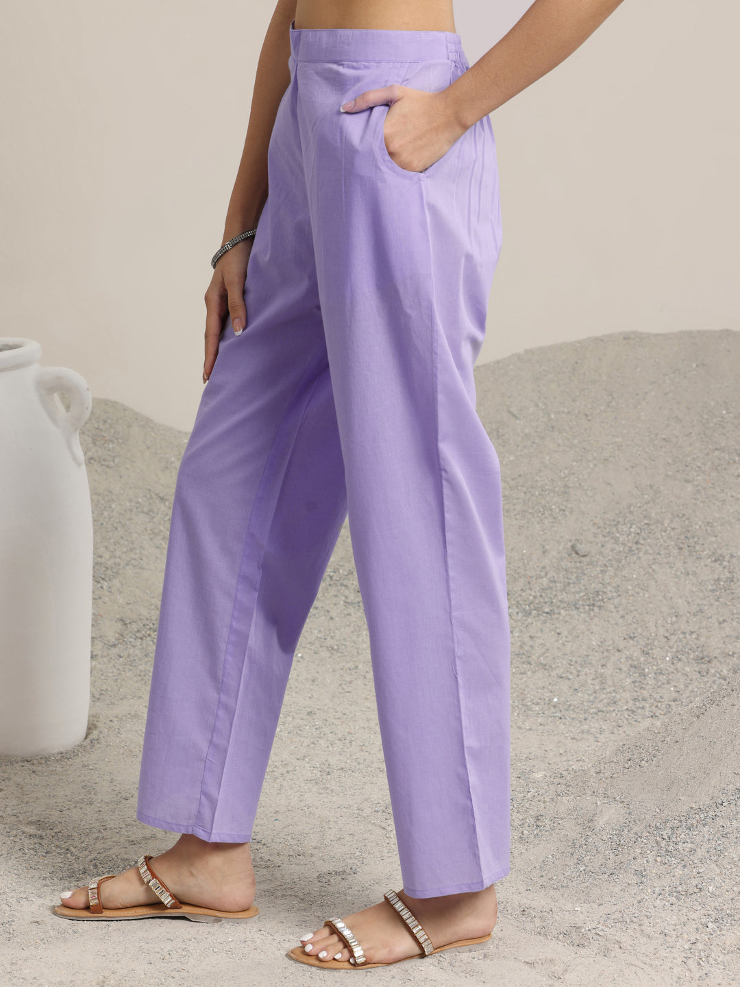 Lavender Printed Cotton Straight  Suits With Dupatta