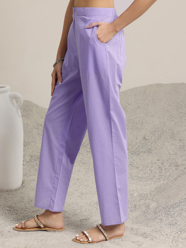 Lavender Printed Cotton Straight  Suits With Dupatta