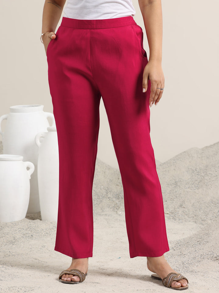 Red Printed Rayon Straight Kurta With Trousers