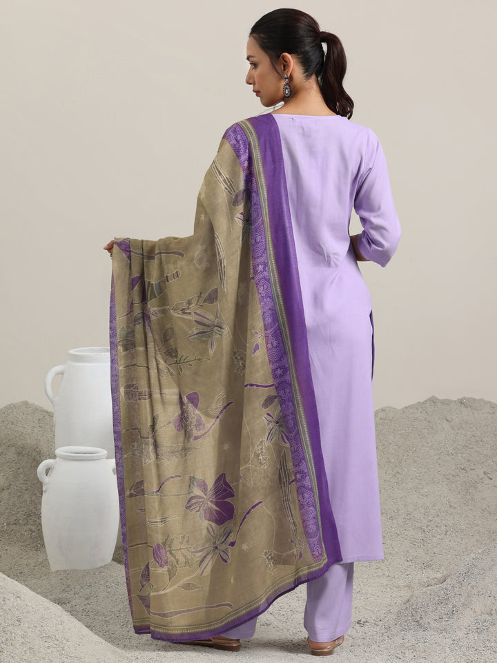 Lavender Solid Rayon Straight Suit With Dupatta