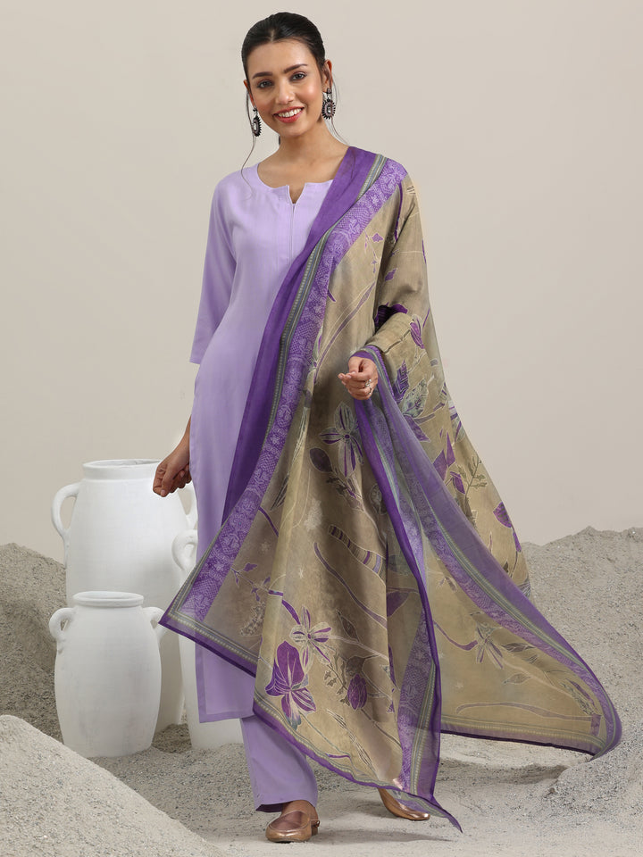 Lavender Solid Rayon Straight Suit With Dupatta