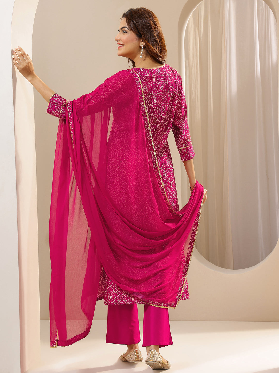 Pink Printed Rayon Straight Suit With Dupatta