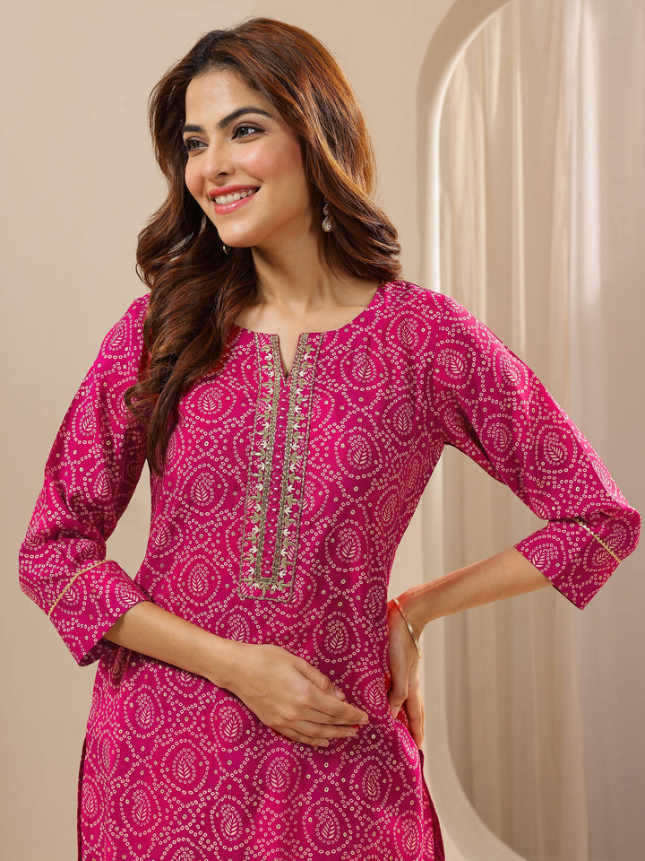 Pink Printed Rayon Straight Suit With Dupatta