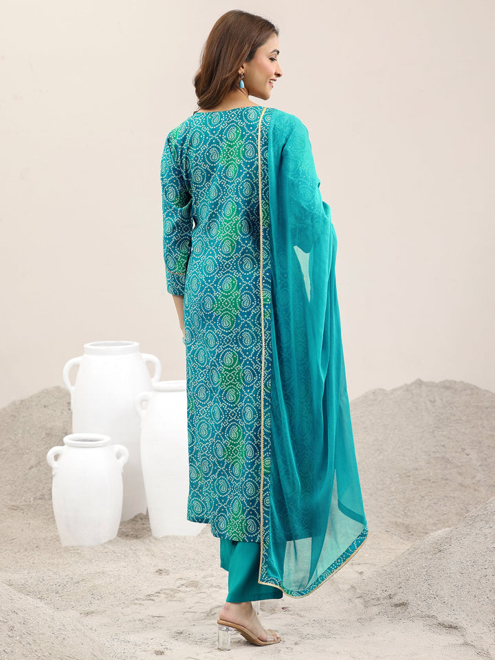 Blue Printed Rayon Straight Suit With Dupatta