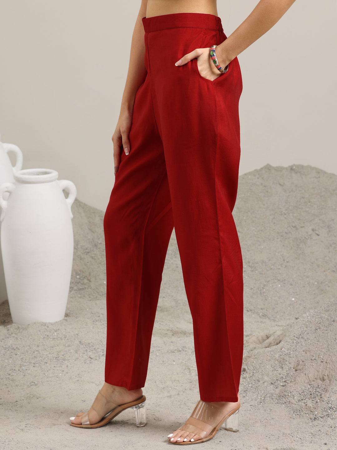 Red Printed Rayon Straight Suit With Dupatta