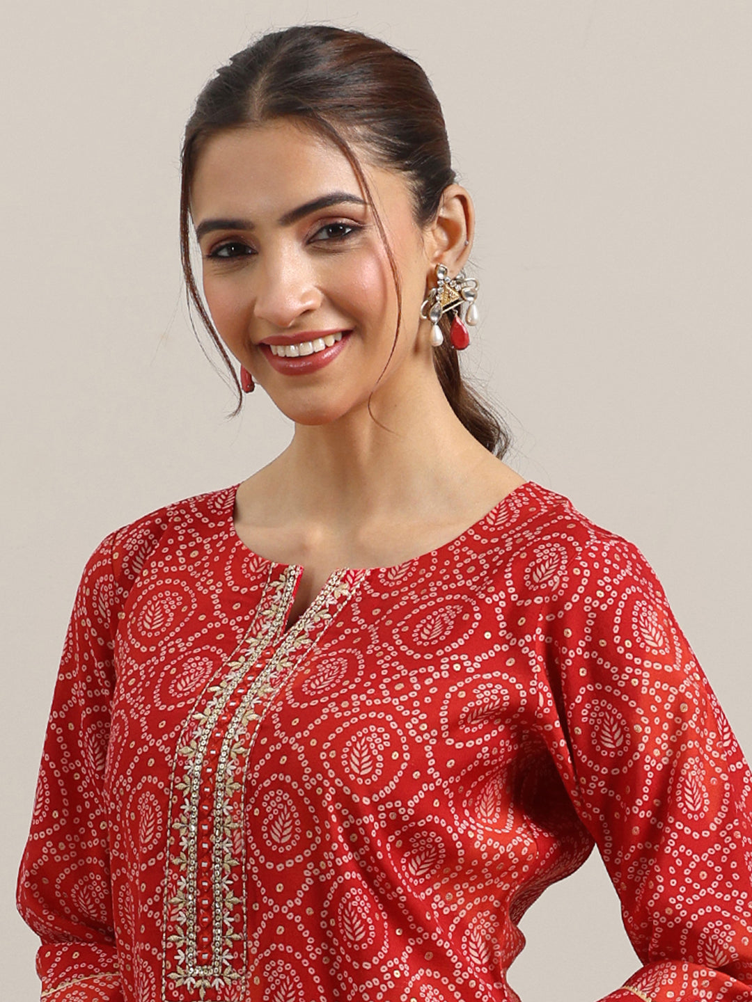 Red Printed Rayon Straight Suit With Dupatta