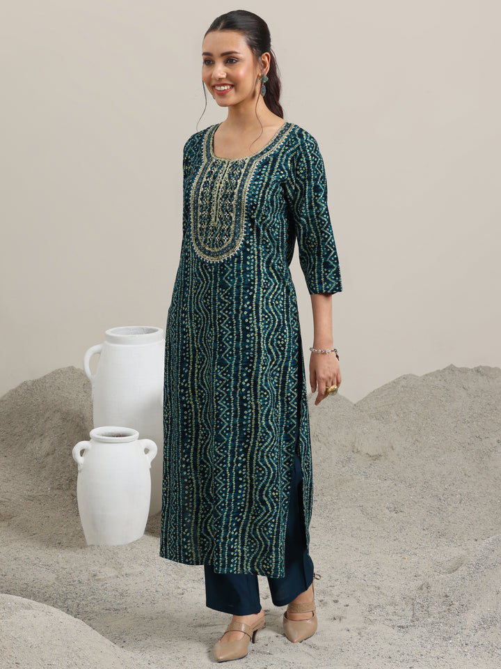 Navy Blue Printed Rayon Straight Suit With Dupatta