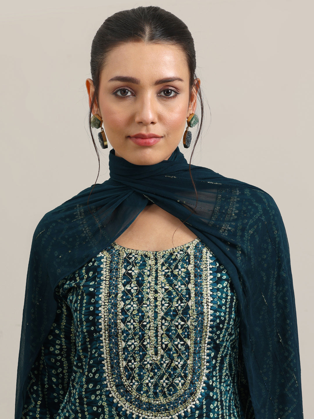 Navy Blue Printed Rayon Straight Suit With Dupatta