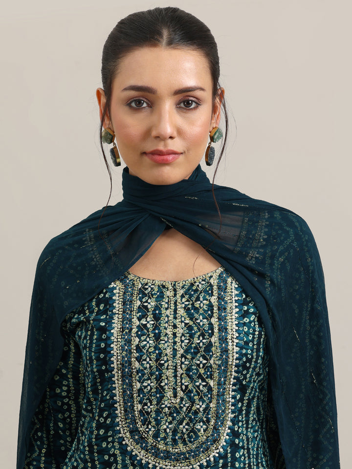 Navy Blue Printed Rayon Straight Suit With Dupatta