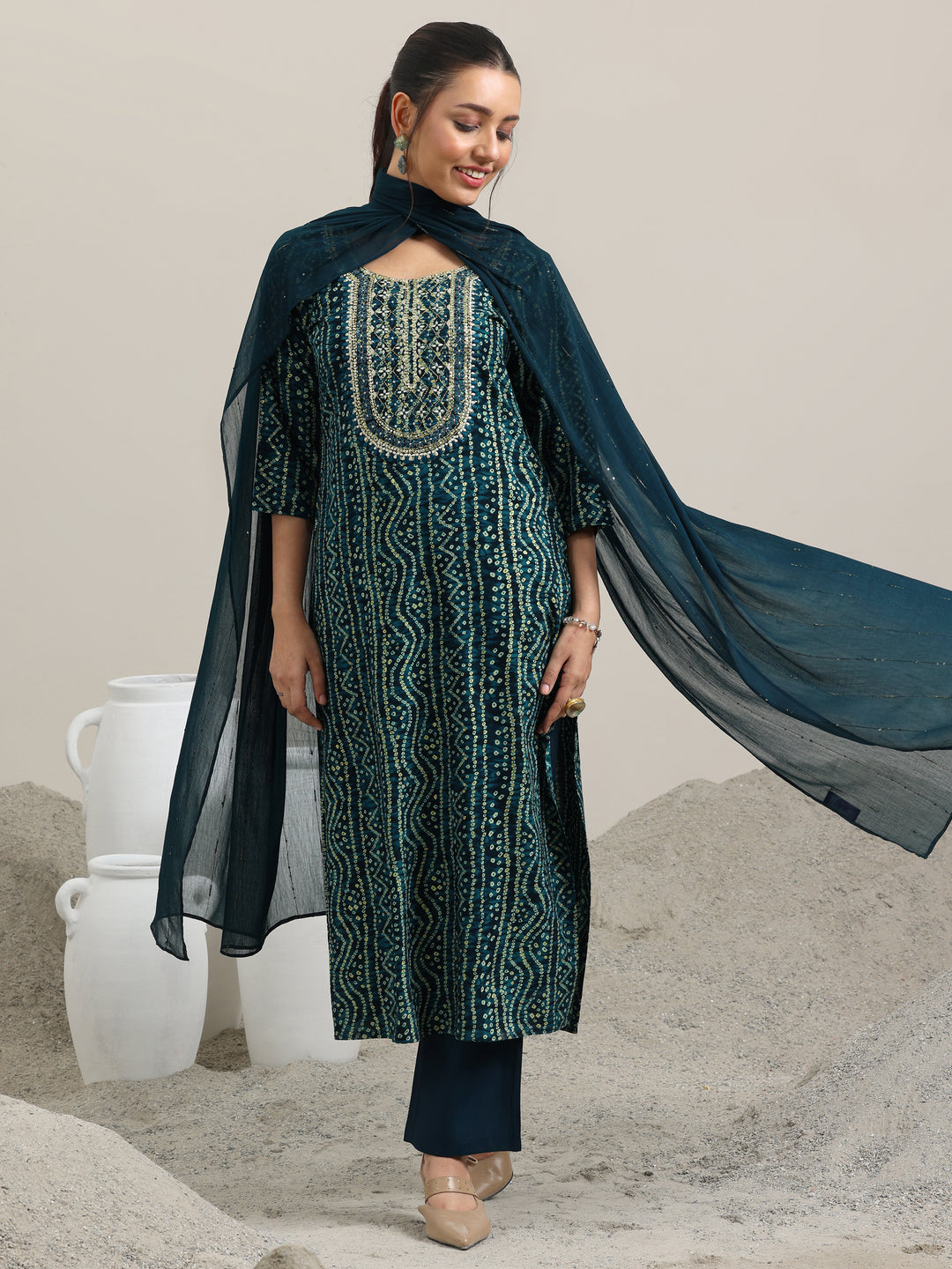 Navy Blue Printed Rayon Straight Suit With Dupatta