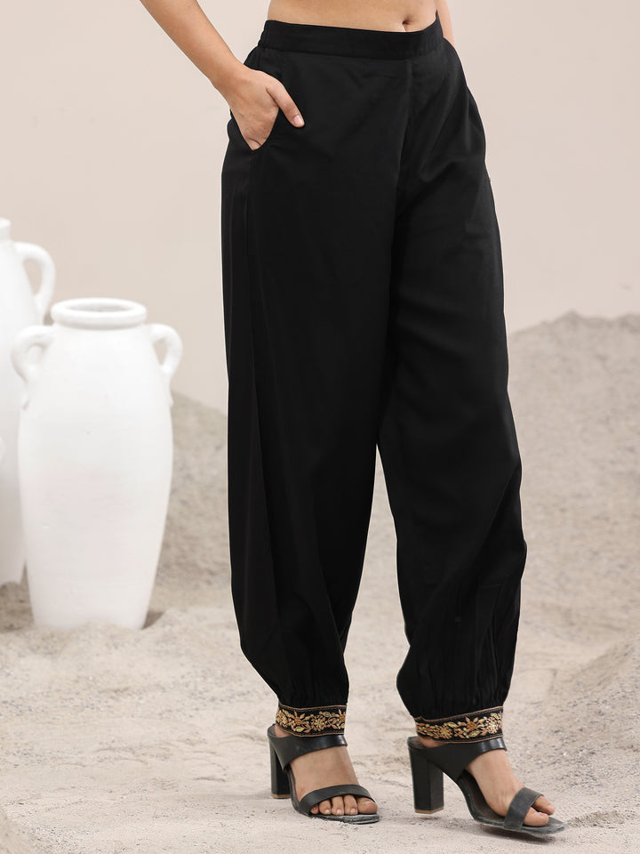 Black Embroidered Rayon Straight Suit With Dupatta