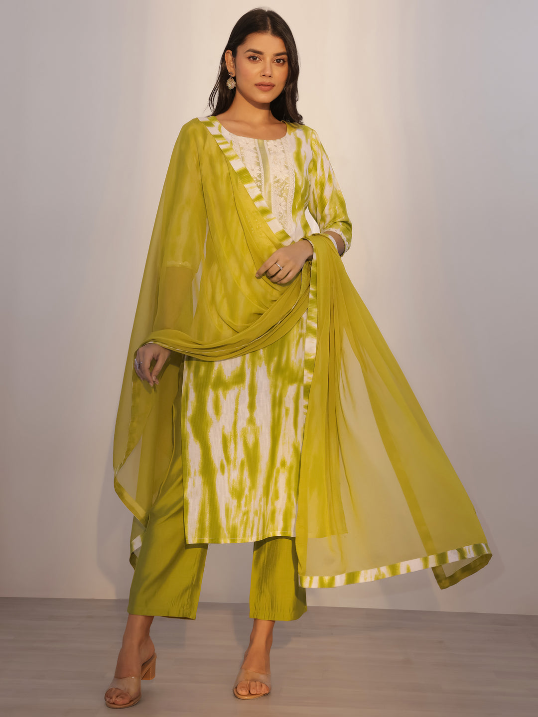Green Printed Cotton Straight Suit With Dupatta