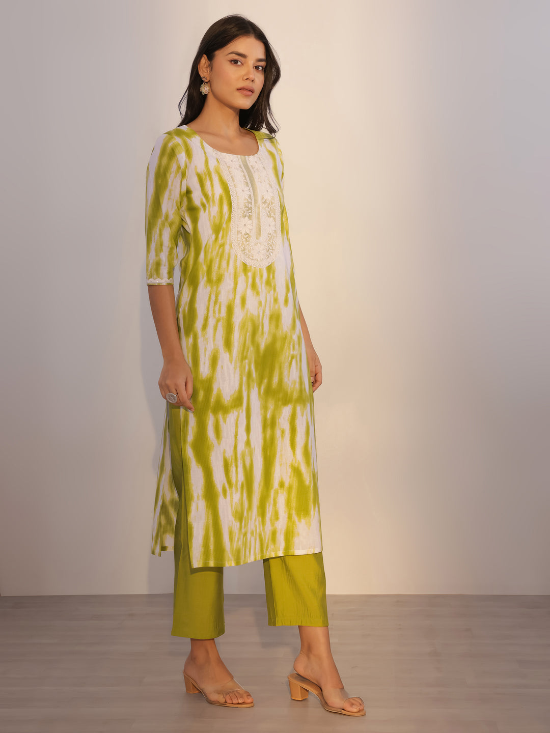 Green Printed Cotton Straight Suit With Dupatta