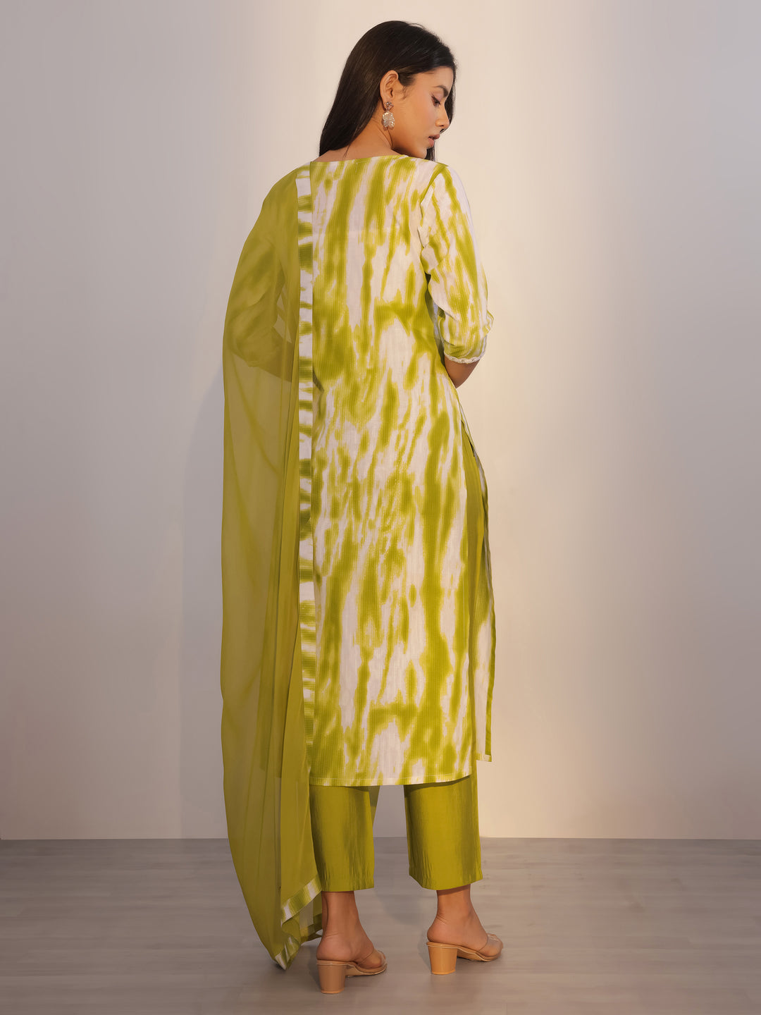 Green Printed Cotton Straight Suit With Dupatta