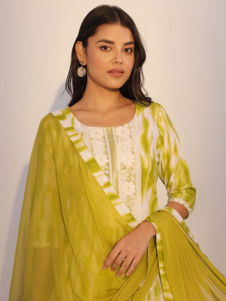 Green Printed Cotton Straight Suit With Dupatta