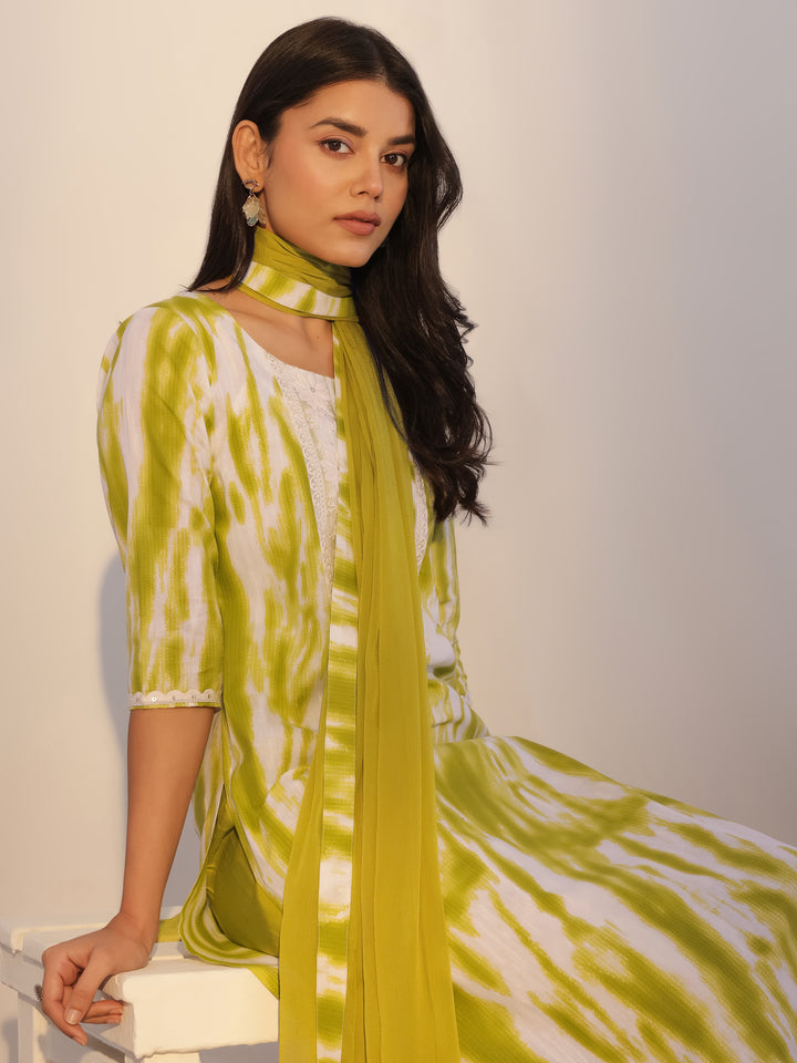 Green Printed Cotton Straight Suit With Dupatta