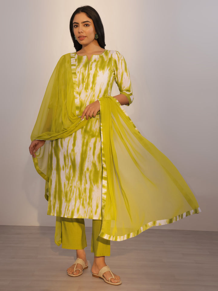 Green Printed Cotton Straight Suit With Dupatta