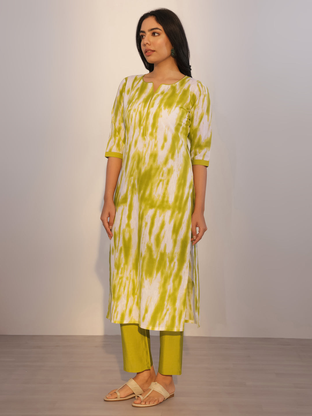 Green Printed Cotton Straight Suit With Dupatta