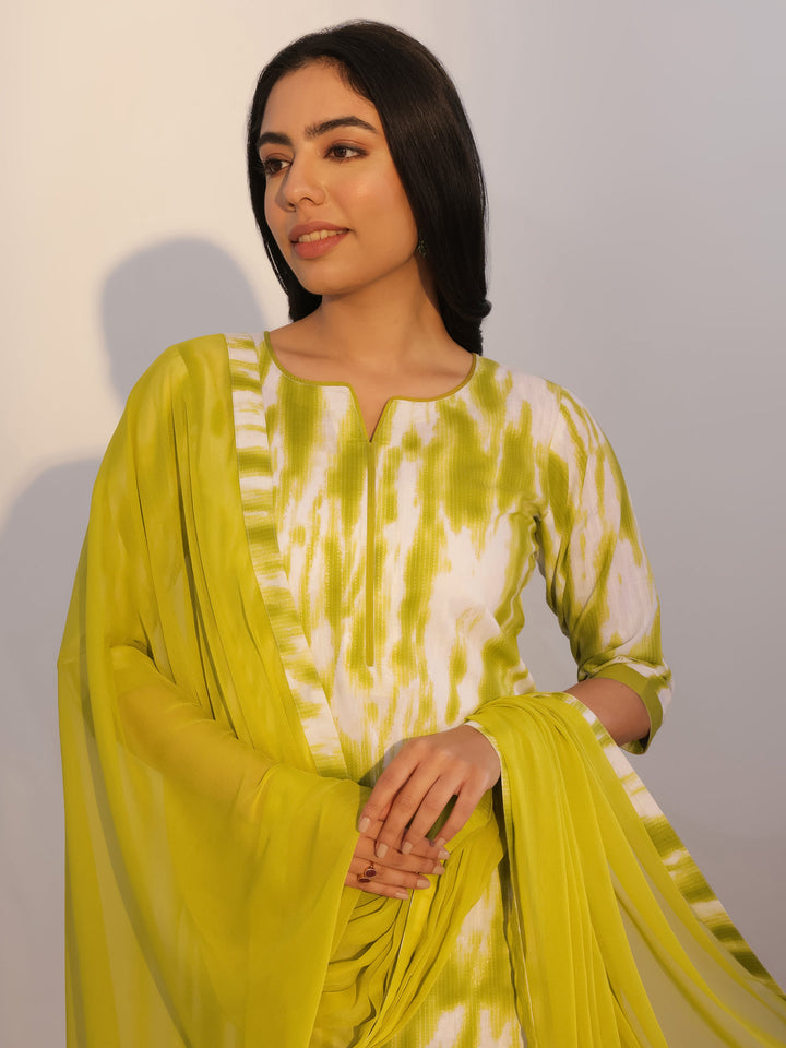 Green Printed Cotton Straight Suit With Dupatta