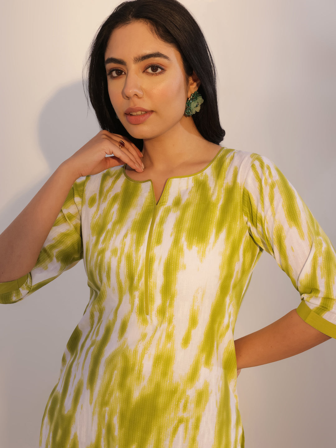 Green Printed Cotton Straight Suit With Dupatta