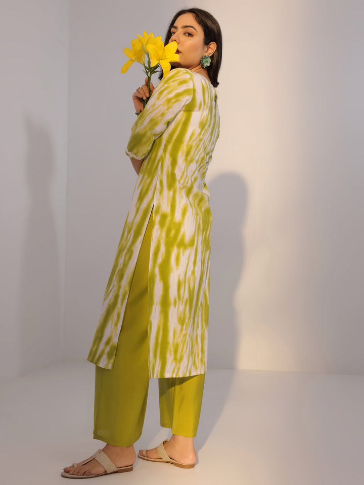 Green Printed Cotton Straight Kurta Set