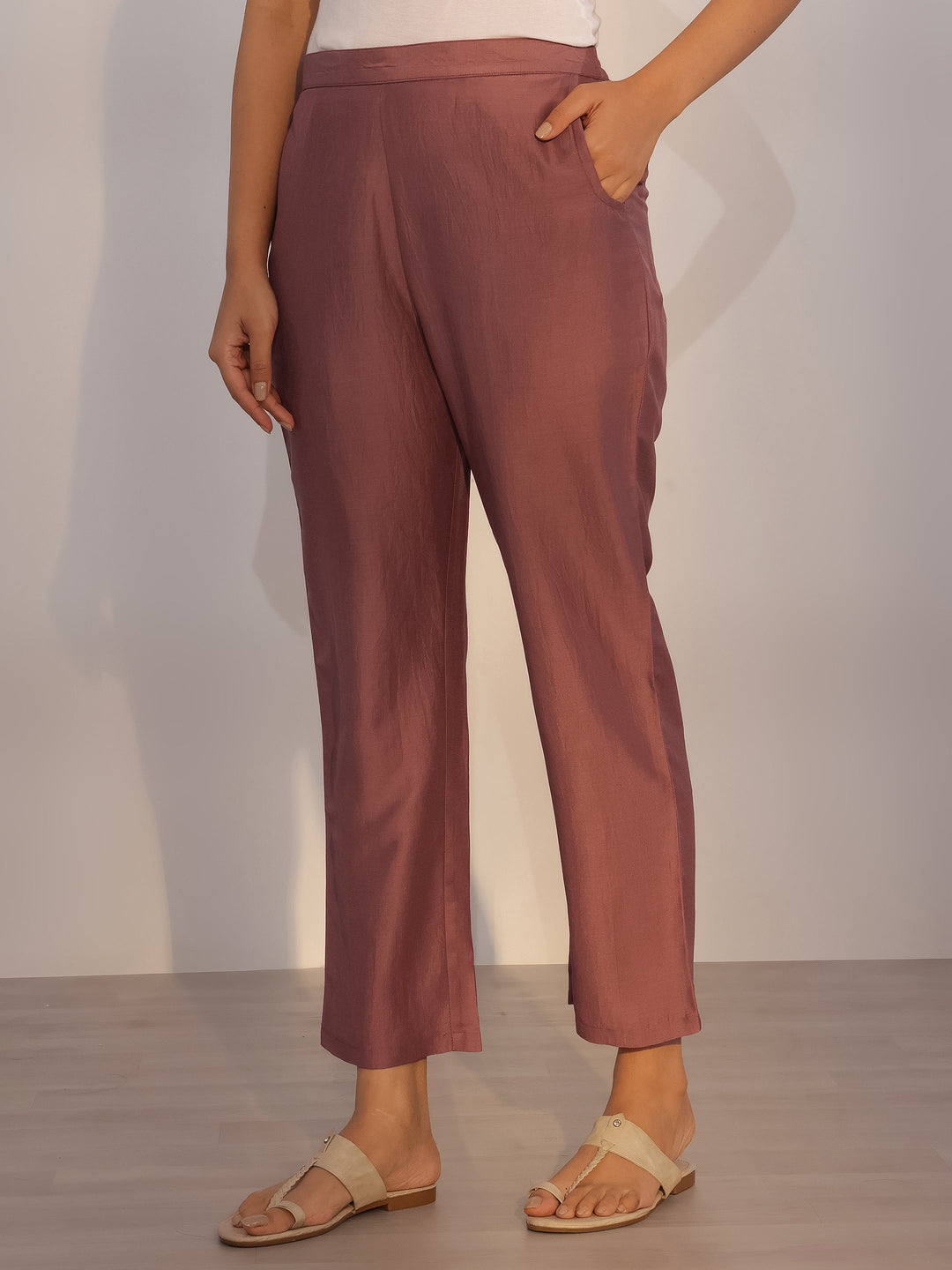 Brown Printed Silk Blend Straight Suit With Dupatta