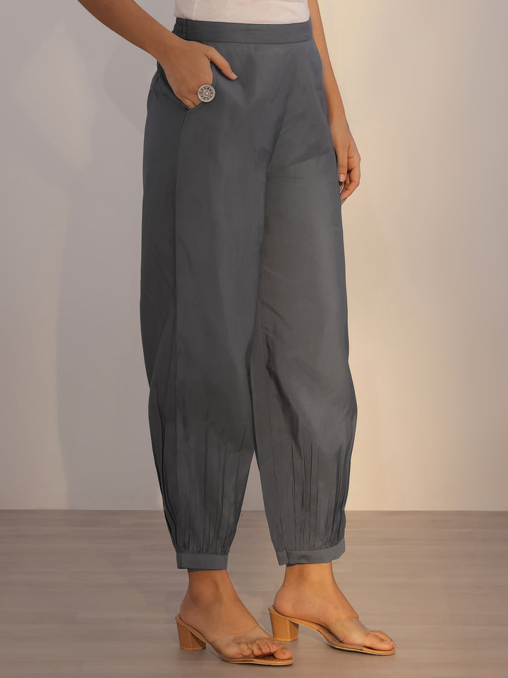 Grey Printed Silk Blend Straight Suit With Dupatta