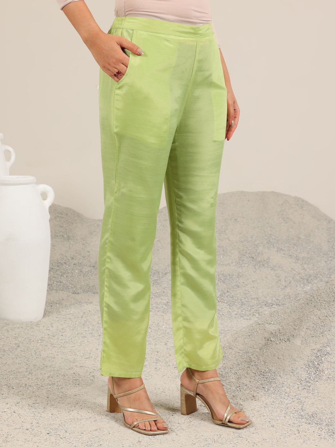 Green Printed Silk Blend Straight Suit Set With Dupatta