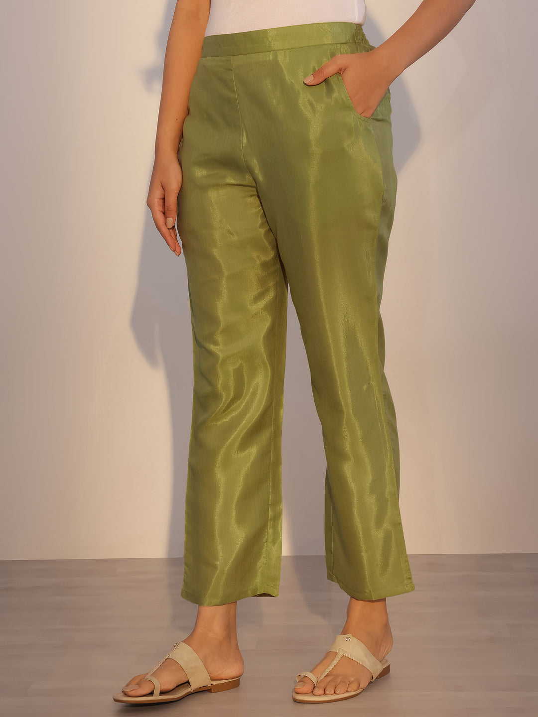 Green Printed Silk Blend Straight Suit With Dupatta