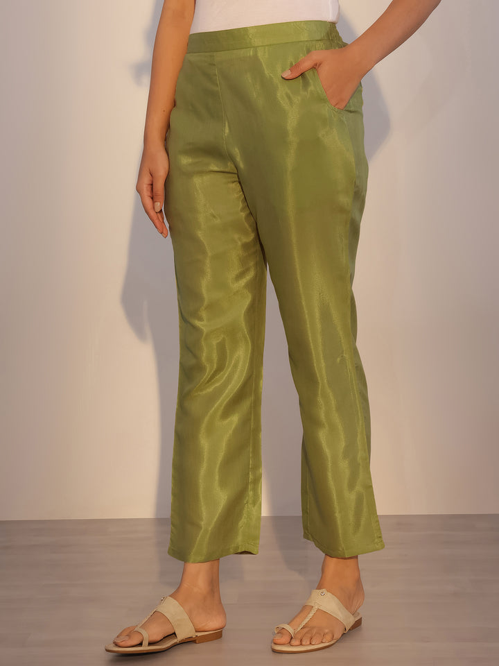 Green Printed Silk Blend Straight Suit With Dupatta