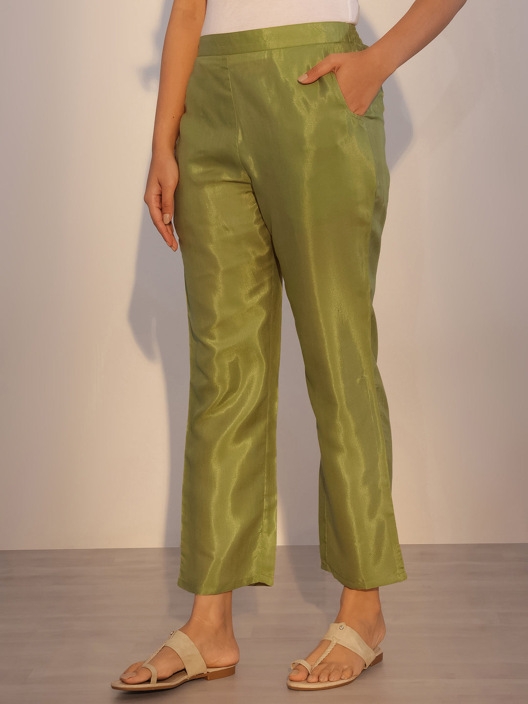 Green Printed Silk Blend Straight Suit With Dupatta