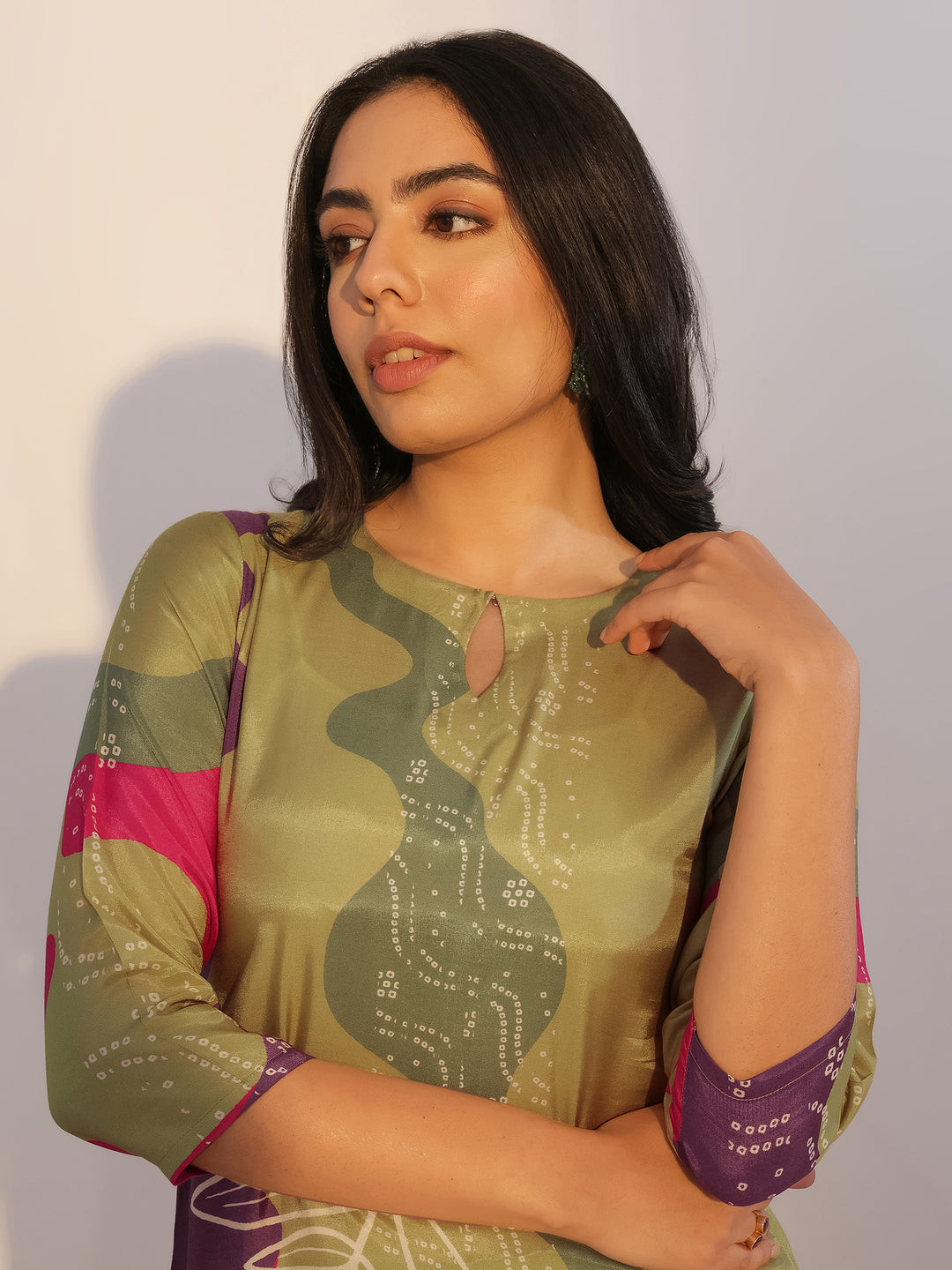 Green Printed Silk Blend Straight Suit With Dupatta