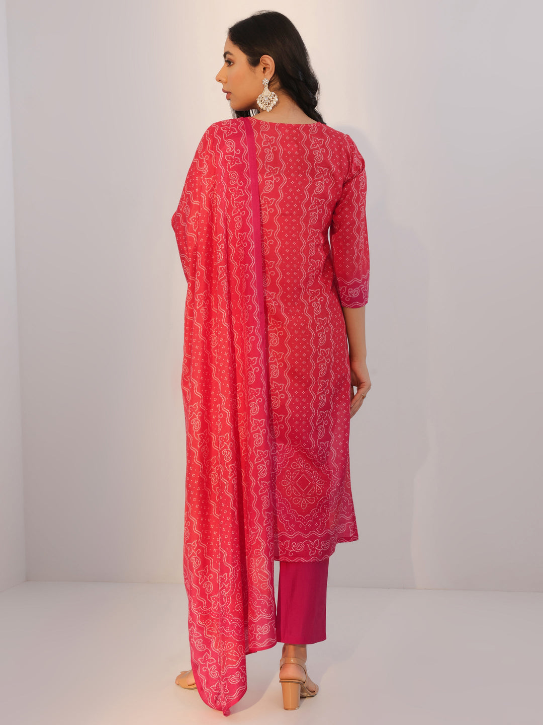 Red Printed Silk Blend Straight Suit With Dupatta