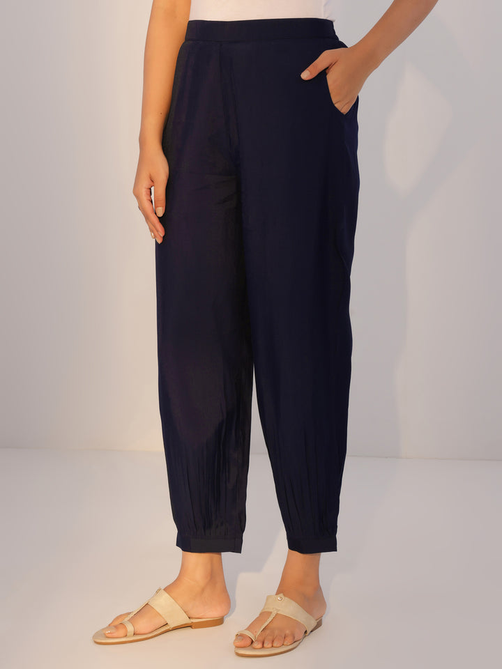 Blue Printed Silk Blend Straight Suit With Dupatta