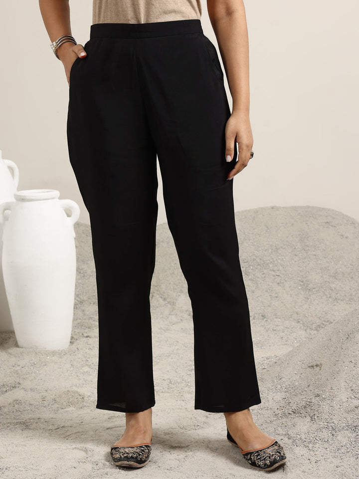 Black Printed Silk Blend Straight Suit With Dupatta