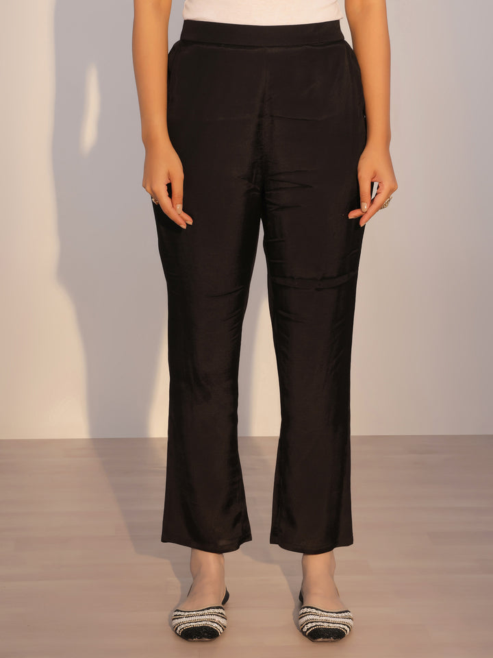 Black Printed Silk Blend Straight Suit With Dupatta