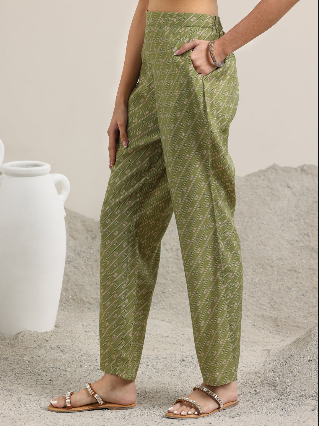 Green Printed Silk Blend Straight Suit With Dupatta
