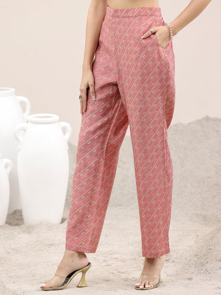 Pink Printed Silk Blend Straight Suit With Dupatta