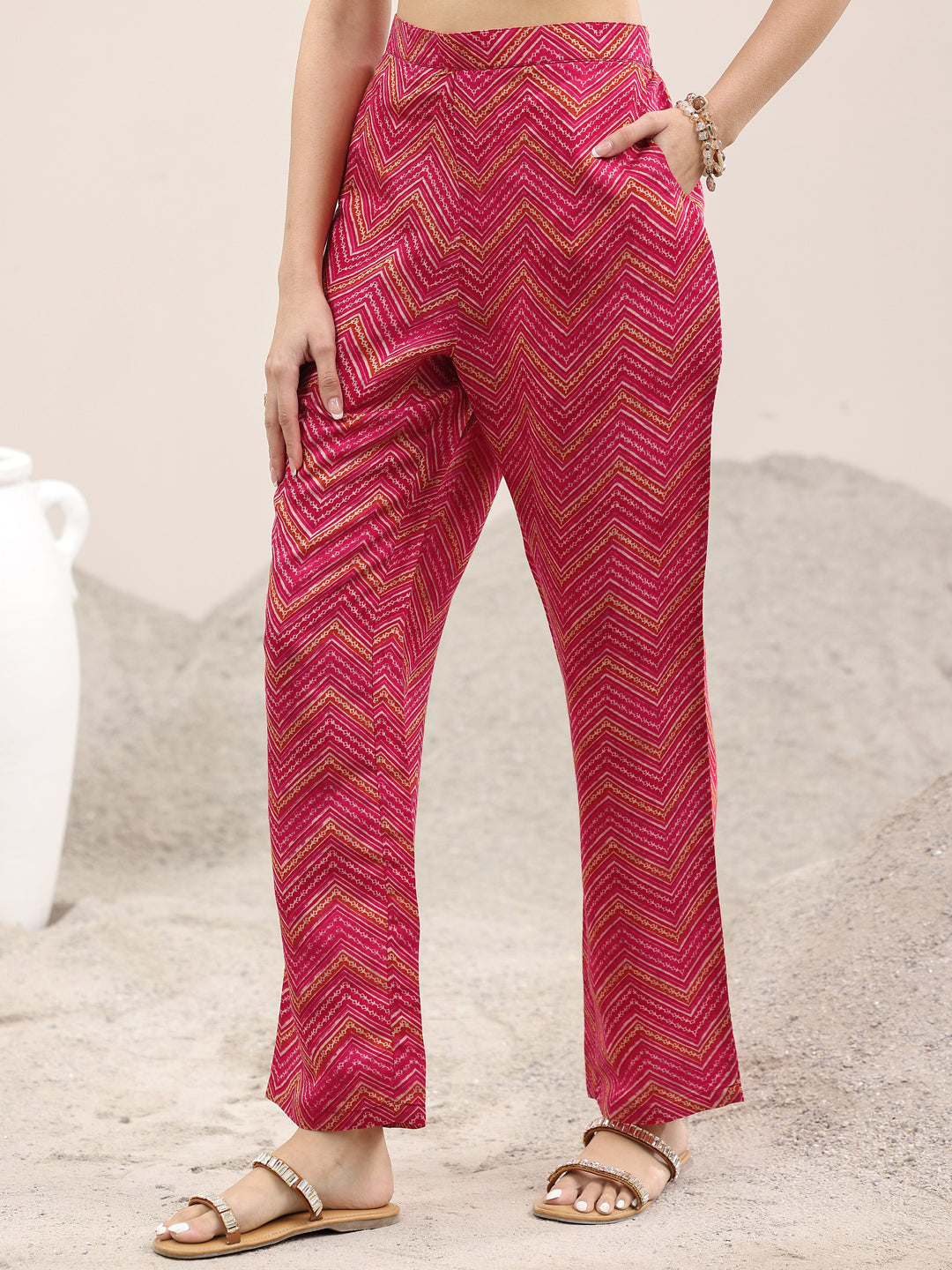 Red Printed Silk Blend Straight Suit With Dupatta