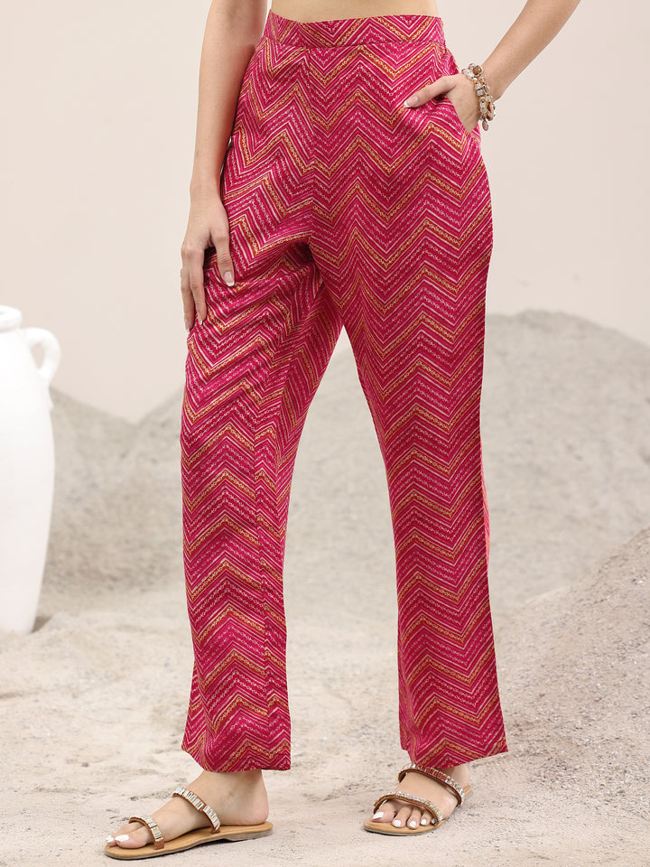 Red Printed Silk Blend Straight Suit With Dupatta