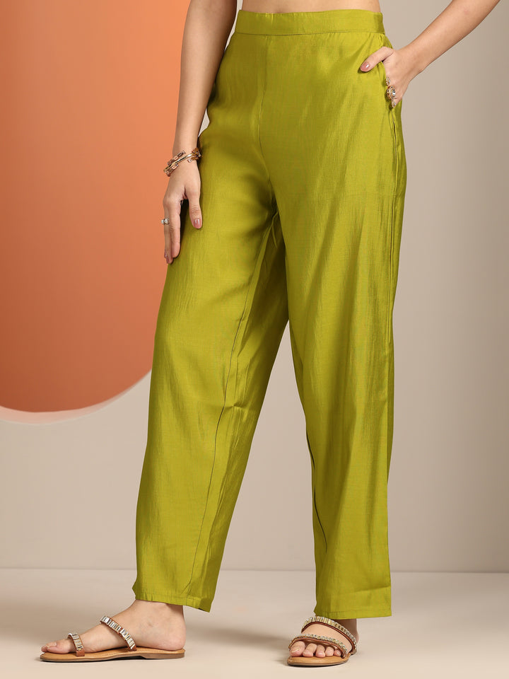 Green Printed Silk Blend Straight Suit With Dupatta