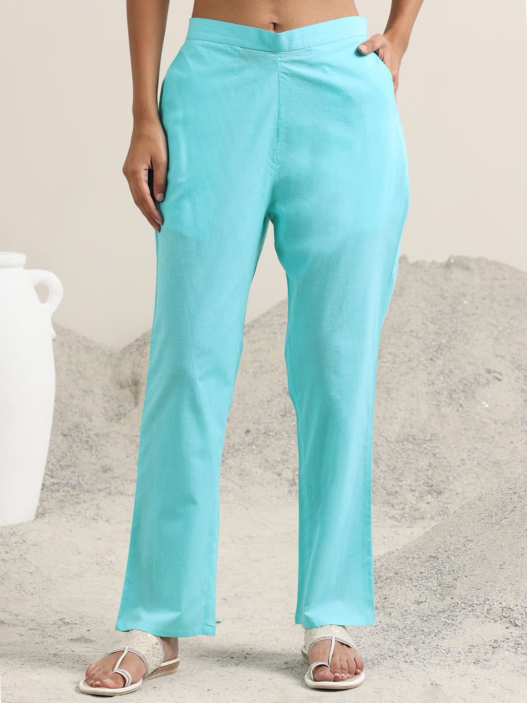 Blue Printed Cotton Straight Suit With Dupatta