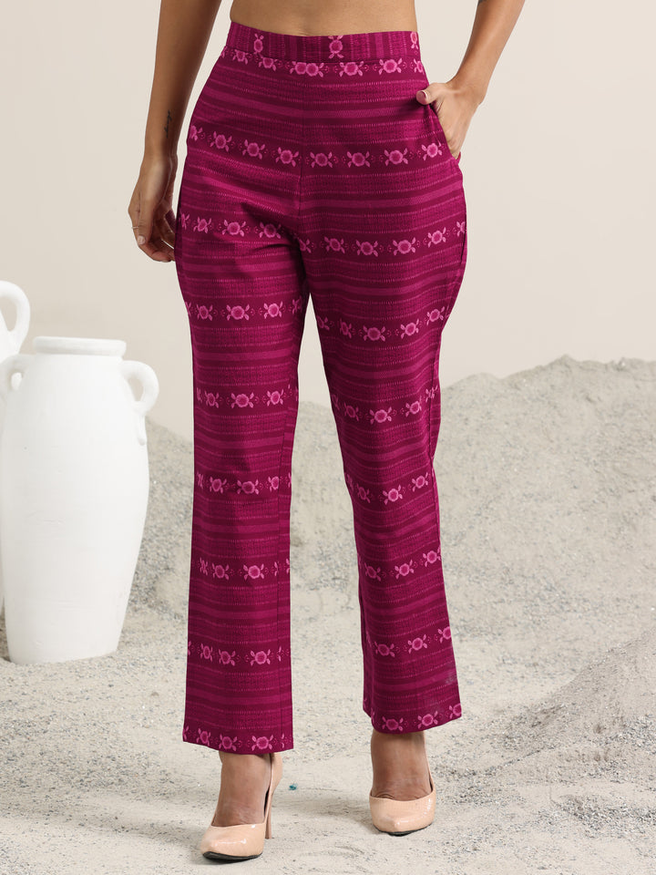 Burgundy Printed Cotton Straight Suit With Dupatta