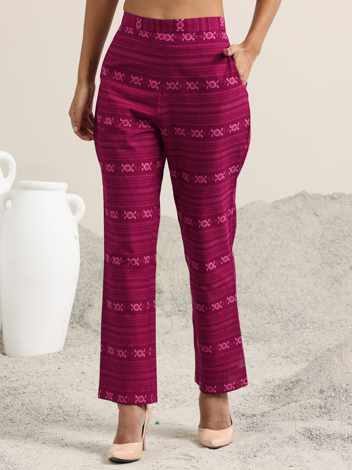 Burgundy Printed Cotton Straight Suit With Dupatta